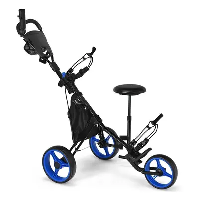 3 Wheels Golf Push Cart Golf Pull Trolley Height Positions W/ Umbrella Holder