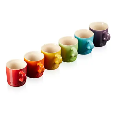 Le Creuset Stoneware Rainbow Coffee Mugs, ml, Cerise, Volcanic, Teal, Ultra Violet, Soleil, Palm