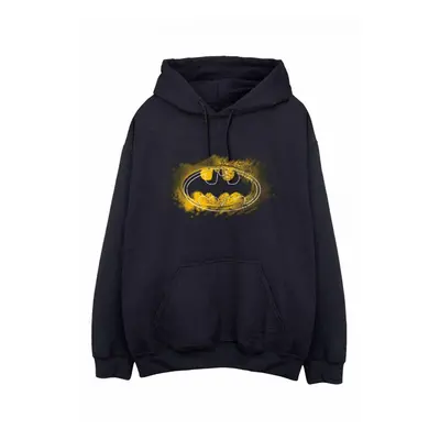 (M, Black/Yellow) Batman Mens Spray Logo Hoodie