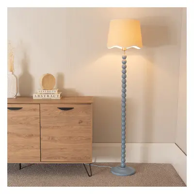 ValueLights Bobbins Scallop White Trim Shade Powder Blue Floor Lamp