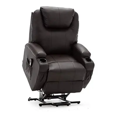 (Brown) Cinemo Elecrtic Dual Rise Recliner Leather Massage Heated Armchair Lounge Chair