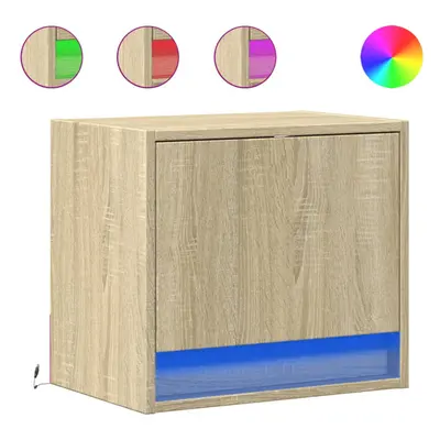 (sonoma oak, pcs) vidaXL Wall-mounted Bedside Cabinets with LED Lights Bed Table Side Table