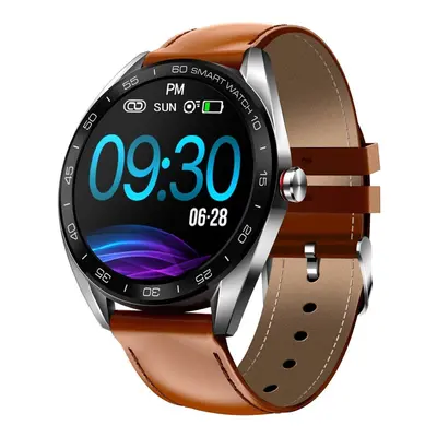 (Brown-Leather) Full Touch Color Screen Smart Watch Multi Function Business Style HR and Blood P