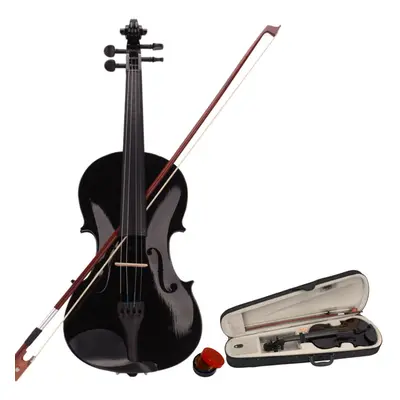 Full Size 4/4 Acoustic Violin Set With Case, Bow & Rosin Black