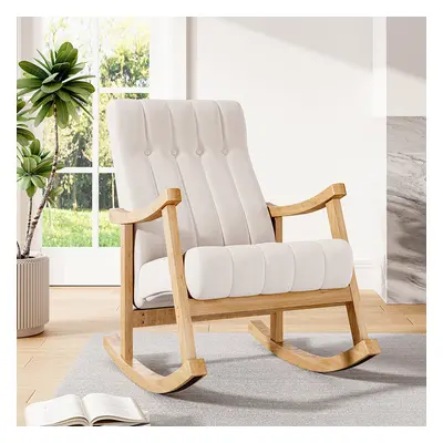 (Beige) Velvet Upholstered Tufting Rocking Chair