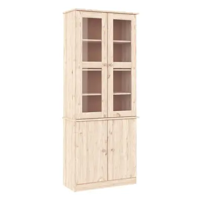 (brown) vidaXL Glass Display Cabinet Bookcase Kitchen Cupboard ALTA Solid Wood Pine