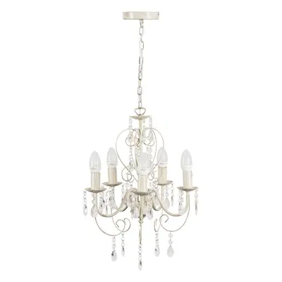 Traditional Cream Ornate Shabby Chic Way Ceiling Light Chandelier with Beautiful Acrylic Jewels 