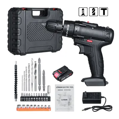 (One Battery, US Plug) 25V Cordless Electric Drill Bits Screwdriver Kit Handheld Power Tool + Ba