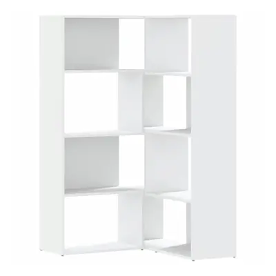 (white) vidaXL Corner Bookcase 4-Tier Corner Bookshelf Storage Cabinet Engineered Wood