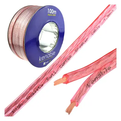 kenable Speaker Cable 16AWG 1.5mm2 Pure OFC Copper Wire Clear 100m