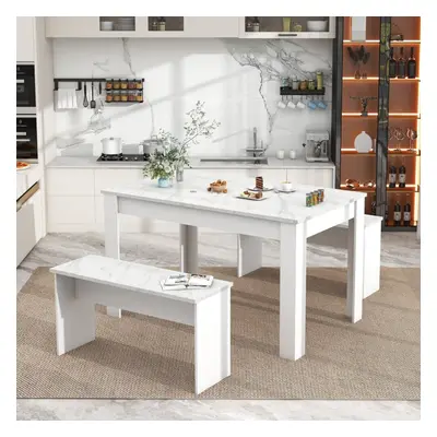 (White) Dining Table Set with Benches for Dining Room