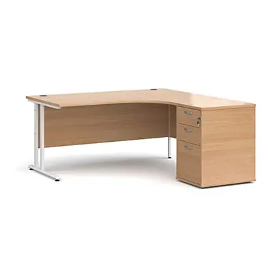 Mr Office Maestro right hand ergonomic desk with white cantilever frame and desk high pedestal b