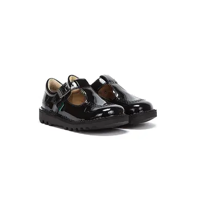 (UK Infant) Kickers Infant Black Kick T Bar Patent Leather Shoes