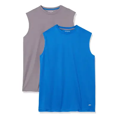 Men's Performance Tech Muscle Tank T-Shirt, Pack of 2, Medium Grey/Royal Blue, X-Large