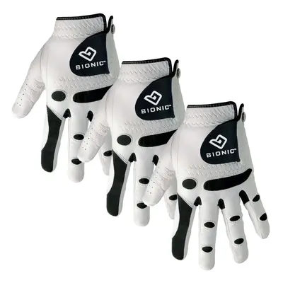 (M/L - Pack of 3, White) Bionic Mens StableGrip Leather Golf Gloves Orthopedic - LH