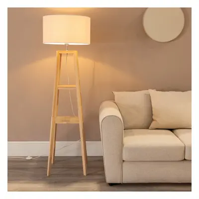 ValueLights Wakefield Linen White Trim Shade Shelf Floor Lamp & Bulb