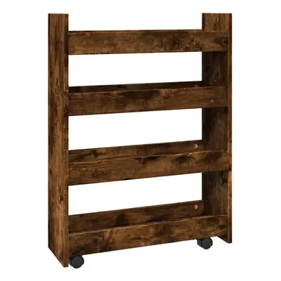 (smoked oak) vidaXL Narrow Storage Trolley Tier Rolling Cart Bookcase Engineered Wood