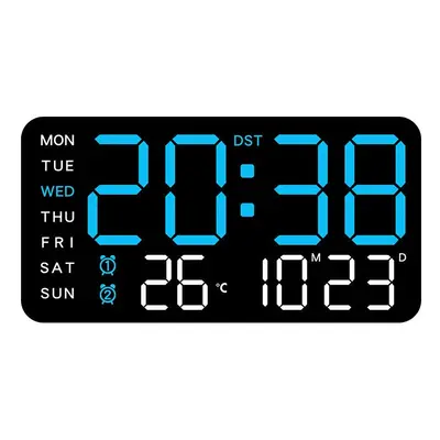 (Black+Blue) Multifunctional LED Digital Wall Clock - Borderless, Hanging or Standing Display fo