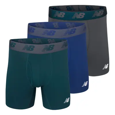 New Balance Men's 6"" Boxer Brief 3-Pack Blue/Deep Jade/Thunder Lar