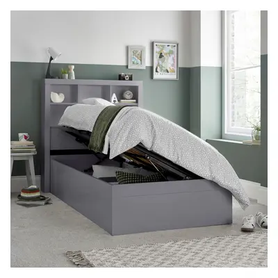 Oscar Grey Wooden Bookcase Ottoman Storage Bed Single