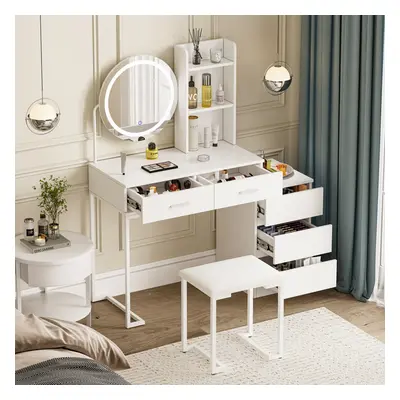 Dressing Table with Mirror and Stool, Modern Vanity Table Makeup Desk with Lights Mirror & Drawe