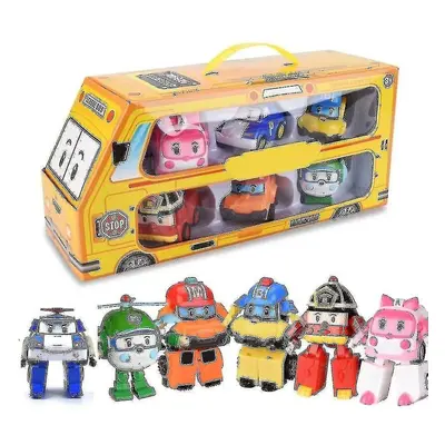 6pcs/set Korea Toys Robocar Poli Transformation Robot Poli Amber Roy Car Model Anime Action Figu