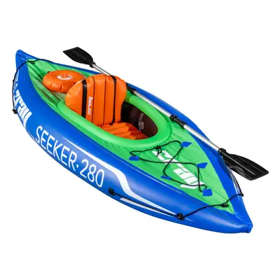 Inflatable One Person Kayak/Canoe Set with Pump, Carry Bag & Aluminium Oar - Blue/Green