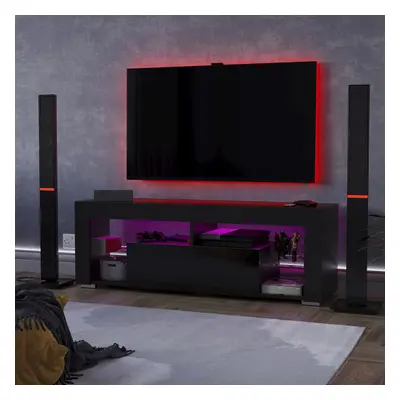 (Black) Luna Drawer LED TV Unit Living Room Storage