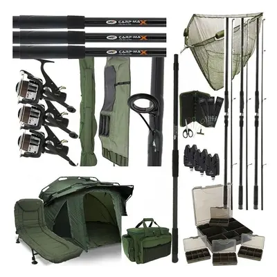 Complete Full set up man Bivvy Rods Reels Bag Alarm Tackle Bed Chair Net