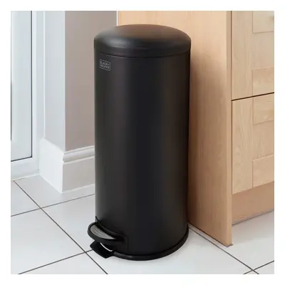 (Matte Black, 30L) BLACK+DECKER Stainless Steel Dome Shaped Pedal Bins with Soft Close Lids