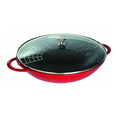 Staub 40509-898-0 Cast Iron Wok, including Glass Lid and Removable Grid Insert, Suitable for ind