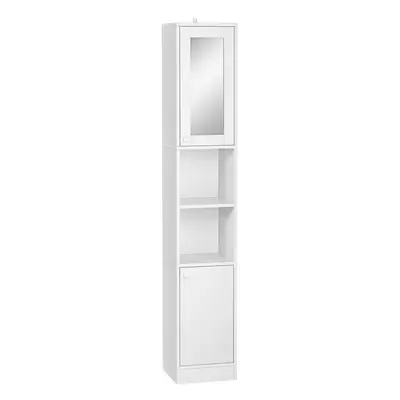 kleankin Tall Bathroom Storage Cabinet Narrow Freestanding Cabinet with Mirror