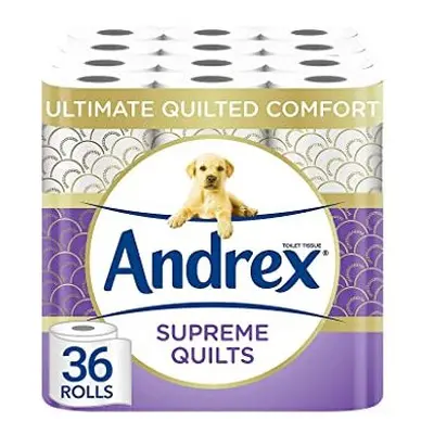 Andrex Supreme Quilts Quilted Toilet Paper - Toilet Roll Pack - 25% Thicker Than Before to Provi