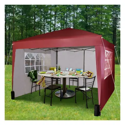 (Red) Pop-up Gazebo Party Tent 3mx3m with Sides & Weight Bags