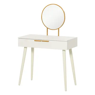 HOMCOM Modern Dressing Table w/ Drawers Round Mirror for Bedroom White