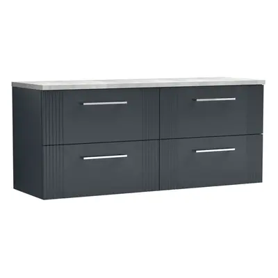 Retro Drawer Wall Hung Vanity Unit with Bellato Grey Laminate Worktop - 1200mm - Satin Soft Blac