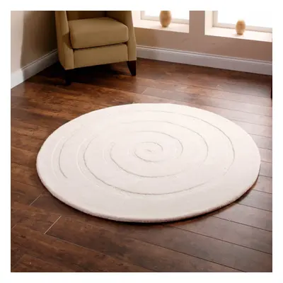 (140x140cm (Circle) ) Spiral Circular Round Wool Rugs in Ivory 3D Effect Handmade Mats