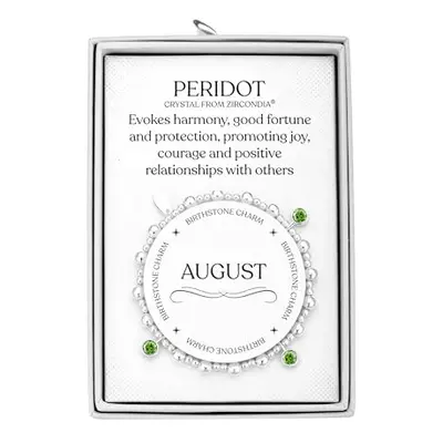 Philip Jones August (Peridot) Birthstone Stretch Charm Bracelet with Quote Gift Box