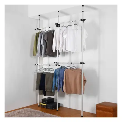 Double Telescopic 2-Tier Wardrobe Organiser Hanging Rail Clothes Rack