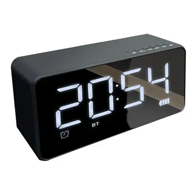 (Black) Bluetooth Speaker Alarm Clock Mirror LED Digital FM Radio TF AUX Desktop Wireless Speake