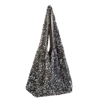 (Silver) Women Fashion Sequins Shoulder Bag Large Capacity Female Glitter Beaded Tote Handbag Me