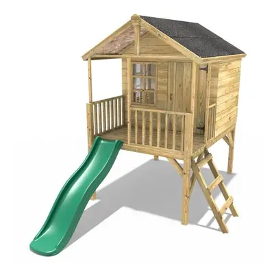 (Partridge, Green) Rebo 5FT x 5FT Childrens Wooden Garden Playhouse on Deck with 6ft Slide