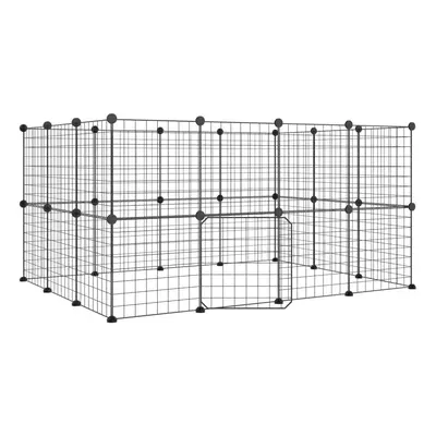 (28-panel with door, 4.3 cm) vidaXL Pet Cage Black Steel Rabbit Hutch Pet Cage 1.5 cm/4.3 cm Mul