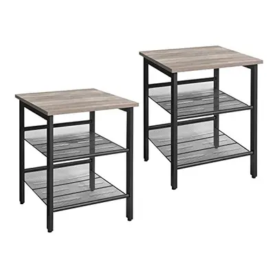 Side Table Set, Nightstand, Set of Industrial Bedside Tables, with Adjustable Mesh Shelves, Livi