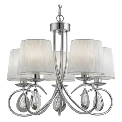 5 Light Chrome Pendant With Ruffled White Shades