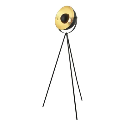 Searchlight Blink Light Tripod Floor Lamp Matt Black With Gold Shade Interior