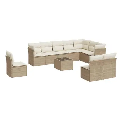 vidaXL Garden Sofa Set Piece with Cushions Outdoor Sofa Beige Poly Rattan