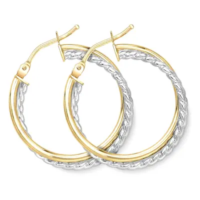 Jewelco London 9ct 2-Colour Gold Crossover Bead Twist Hoop Earrings - ERNR02947