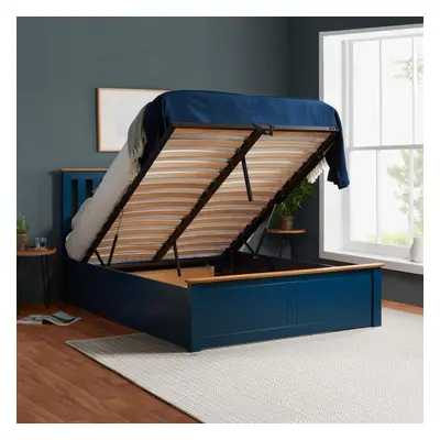 Navy Wood King Ottoman Bed and Mattress Bundle Phoenix Nebula 150cm 5ft