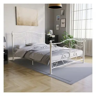 (King Size, White) Chicago Metal Bed Frame Crystal Finials Slatted